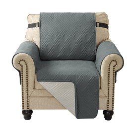 Home Beyond & HB design - Sofa Cover Slipcover Protector - Reversible Couch Cover Furniture Protector with Non-Slip Adjustable Elastic Strap for Pets Kids Dog Cat (Chair, Dark Grey)