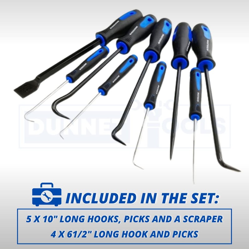Dunnet Tools 9 Piece Pick and Hook Set Gasket Scraper
