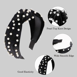 6 Packs Headbands for Women’s Hair Pearl Leopard Knotted Elastic Headband Hair Bands Hairbands Fashion Black Hair Accessories for Girls Adult Women Cute Top Knot Head Band