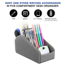 MoKo Fernbedienungshalter, TV-Fernbedienung aus Leder Remote Caddy Desktop Organizer 5 Fächer für Fernbedienungen, Büromaterial, Aufbewahrung von Medienzubehör und Organizer - Dunkel Grau