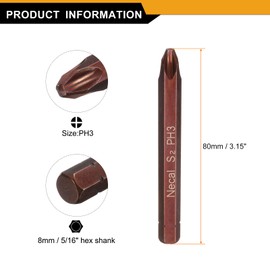 HARFINGTON 2pcs PH3 Phillips Screwdriver Bit 5/16" Hex Shank 80mm/3.15" Length Magnetic Cross Head Hex Bits S2 Steel Screw Driver Bit for Impact Electric Screw Driver Power Tools, Red