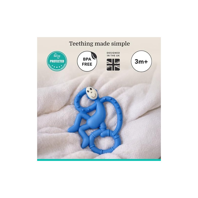 Mordedera para Bebé MatchStick Mini Monkey Mordedor, Azul (Blue), 10