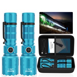 Flashlights High Lumens Rechargeable, 20000 Lumens Super Bright 1500 Meters Long Range Small Powerful Flashlight, 6 Modes LED Tactical Pocket Waterproof Flash Light for Home Emergency (2, Turquoise)