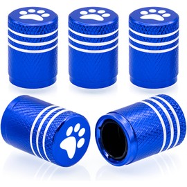 MEAJOO 5PCS Cat Dog Paw Tire Valve Stem Caps, Aluminum Air Caps Cover, with Plastic Liner Corrosion Resistant Leak-Proof, Universal for Cars, SUVs, Bikes, Trucks and Motorcycles (Blue)