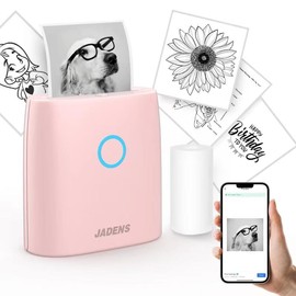 JADENS Mini Sticker Printer-2 Inch Bluetooth Thermal Pocket Printer,Inkless Portable Printer for Study Notes,Photos, Memos,Lists,Christmas Gifts:_1 Printer (Pink)+1 Roll label