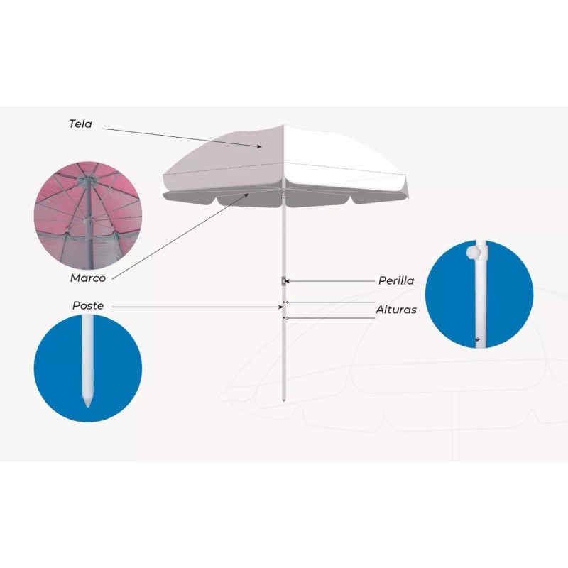 Macoll Sombrilla Playa Metalica Plegable Con Funda 3mts Diametro