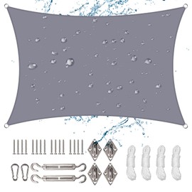 NAKIHOUSE Sun Shade Sail 2m x 4m Rectangle Waterproof Sunscreen Awning Canopy with Fixing Kit 95% UV Block Sun Shades for Outdoors, Garden, Patio, Yard, Party (Light Grey)