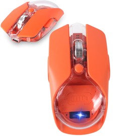 Wireless Mouse-3 Modes: 2.4G, Bluetooth & USB-C Wired, Silent, RGB, Type-C Rechargeable,Battery Display, Magnetic Shell, Ideal for Gaming & Office Use, Compatible with Laptops & MacBooks (Orange)