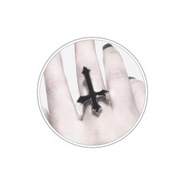 Wendalern Cross Open Ring for Women Gothic Black Cross Stackable Ring Adjustable Statement Band Ring Religious Faith Jewelry for Girls