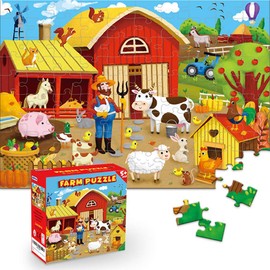 Puzzles for Kids Ages 4-8 Barnyard Jigsaw Puzzles 100-pcs for Kids Ages 8-10, Great Animal Floor Puzzles for Kids 3-5