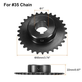 sourcing map #35 Chain Roller Sprocket B Type, 1" Bore 30 Tooth Single Strand Chain Sprocket, Carbon Steel, Keyway with Set Screws
