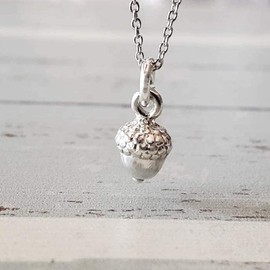 Sterling Silver Tiny 3D Acorn Charm Necklace, 18"