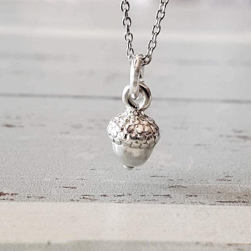Sterling Silver Tiny 3D Acorn Charm Necklace, 18"