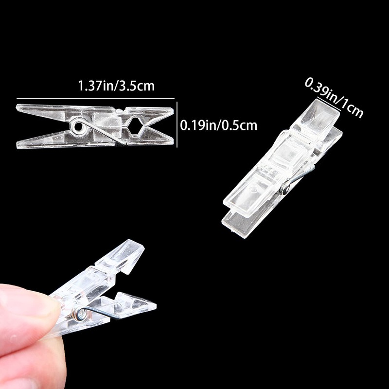 LOMIMOS 100Pcs Mini Clear Photo Clips,Mini Clothespins Transparent Plastic Clear