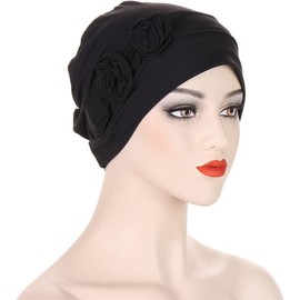 Womens Stretchy Cotton Chemo Cap Hats Headwear (AU, Alpha, One Size, Pink+Black+Denim Blue)