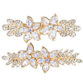 DOPENSPI 2PCS Gold Hair Clips, Gold Barrettes for Women Rhinestone Hair Barrettes Crystal Fancy Hairs Accessories for Brides Bridesmaid Wedding Prom Party Daily