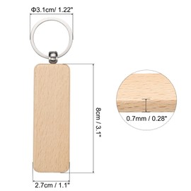 sourcing map 30pcs Wooden Keychain Blanks, Wood Engraving Blanks Key Chain, Unfinished Wood Key Tags Key Rings Wood Key Chain Bulk for DIY Gift Crafts (Hang Tag Type)