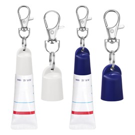 UgyDuky 4 Pack Keychain Cap Compatible with Summer Fridays 0.5oz & LANGIGE 0.35oz Lip Balm, Portable Lip Gloss Tube Cover Charm, Travel Keychain Accessory, White + Blue