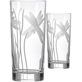 Rolf Glass Dragonfly Highball Glass 15 ounce - Set of 2 Cooler Glasses – Lead-Free Glass - Etched Drinking Glass with Heavy Base - Made in the USA