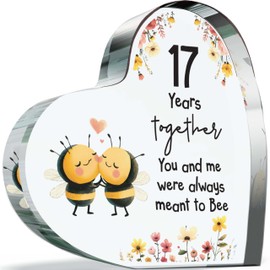 17th Anniversary Plague Gifts for Husband Wife - Meant to Bee - Happy 17th Wedding Anniversary Present for Partner, 100mm Acrylic Heart Keepsake for Seventeenth Anniversaries