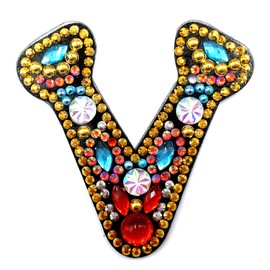 MEDOYOH Letter V DIY Diamond Painting Keyring, Retro Diamond Painting Key Ring, Double-Sided Made of Acrylic, DIY Art Rhinestone Diamond Painting Kits for Pendant, Bag, Decor, Brooch