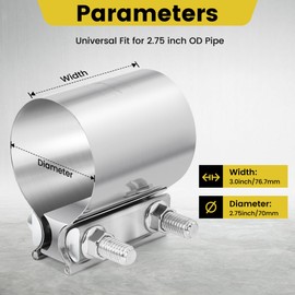 ZEHCLP Exhaust Clamp 2 3/4 Butt Joint 304 Stainless Steel Band Clamp Sleeve Couple (2, 2.75 inch)