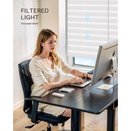 JaeJaes Motorized Zebra Blinds with Remote Control, Cordless Light Filtering Smart Blinds for Windows Home and Office, White, 47" W x 72" H