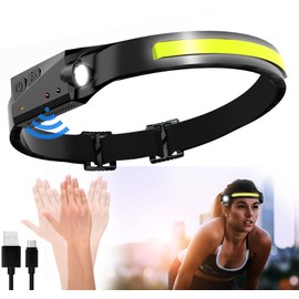 LED Headlamp Rechargeable, Waterproof USB Headlight Head Lamp Flashlight for Outdoor, Hiking, Running, Fishing, Camping, Hard Hats Adults Kids Battery Powered 230° Illumination (Black)