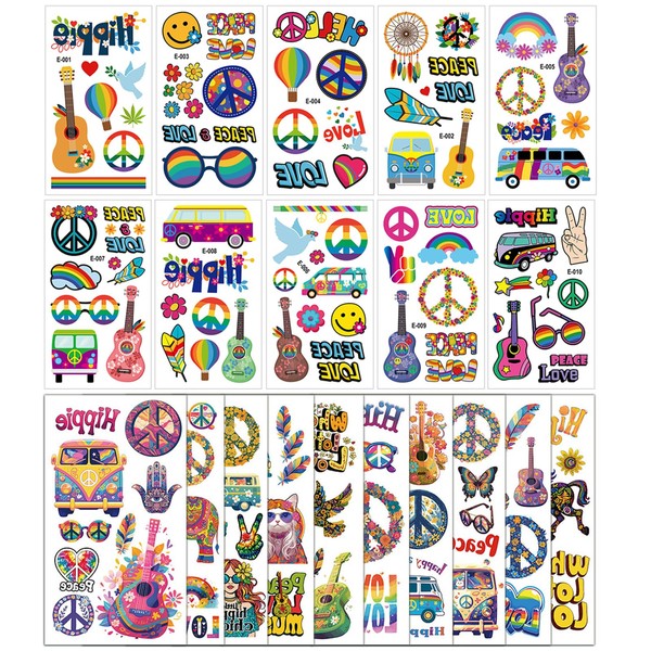 ZYEKIU 20 Blätter Tattoos für Kinder Hippie Tattoo Hippie Accessoires