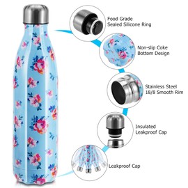 Stainless Steel Water Bottle, Vacuum Insulated Water Bottle, Premium Thermos Flask, Insulated Flask, 24 Hours Cold and 12 Hours Hot for Sports, Fitness, Cycling, Yoga, Outdoor, Camping (Flower Blue,