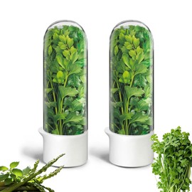 Herb Saver for Refrigerator, Herb Saver Pod Cilantro Containers for Refrigerator, Fresh Herb Keeper for Cilantro, Parsley, Asparagus, Mint, Keeps Greens Vegetables for 2-3 Weeks (Herb Keeper 2Pack)