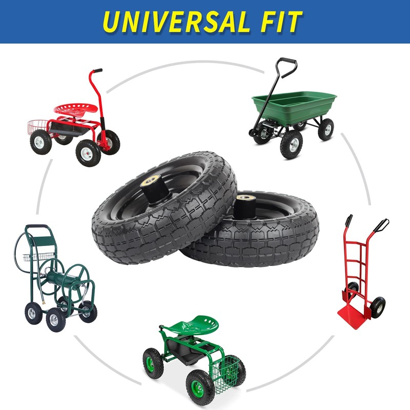 GICOOL 10" Flat-free Solid Tire and Wheel Replacement 4.10/3.50-4, with