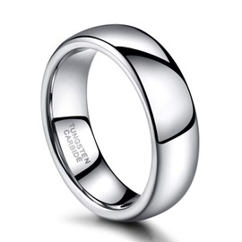 6mm White Tungsten Carbide Ring for Women High Polished Classic Dome Wedding Band Comfort Fit Size 10