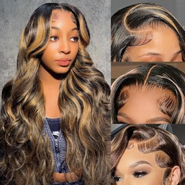 28 Inch Ombre Lace Front Wig Human Hair 13x6 HD Lace Front Wigs Body Wave 1B/27 Wigs Human Hair Pre Plucked for Black Women 180% Density