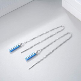WINNICACA Threader Earrings for Women Created Blue Opal Jewelry s925 Sterling Silver Bar Long Chain Earrings Through Chains Dangle Drop Earrings Bar Jewelry