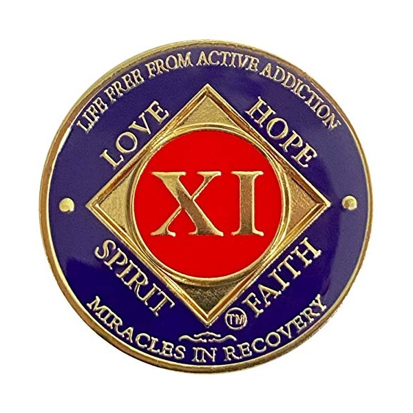 NA 11 Year Gold Color Plated-Medallion, Recovery Token, NA Token,