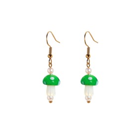 1 Pair 3D Mushroom Earrings, Resin Green Mushroom Earrings, Creative Pearl Hand-made Ear Pendant, Simulation Plant Shaped Dangle Drop Earrings, Kawaii Exaggerated Ear Decors for Party Festival Women