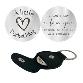 HHXFLY Pocket Hug,Inspiring Coin and Leather Keychain with Engraved Motivational Message,Long Distance Relationship Keepsake Stainless Steel Double Sided Miss You Gift