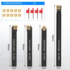 Indexable Lathe Turning Tool 1/2" 12mm Shank 14PCS Kit, 4PCS Metal Lathe Tools Holder 10PCS CCMT09T304 Carbide Insert for Turning Boring Grooving, SCMCN1212H09/SCLCL1212H09/SCLCR1212H09/S12M-SCLCR09