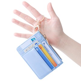 Teskyer Slim Wallet for Women, RFID Blocking Credit Card Holder Wallet with Zipper Pocket and Easy to Attach Keychain - Lichee Cyan