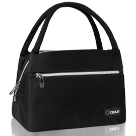 opux Lunch Bag for Women, Insulated Lunch Box Tote for Girls Work Adult School, Small Reusable Cooler Bag Lunch Container Food Tote for Travel Picnic, Fits 11 Cans, Black