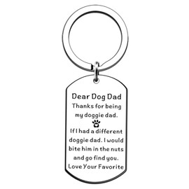 AWIWTOBQ Dear Dog Dad Keychain - Funny Dog Lover Gift for Dad - Engraved Appreciation Gift for Doggie Dads - Cute and Humorous Key Ring for Pet Owners