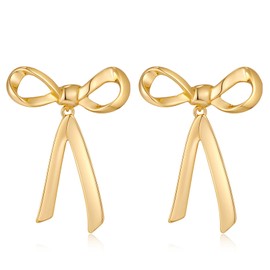 FAMARINE Gold Bow Earrings for Women Big Bow Dangle Drop Earrings Classic Earrings Gift