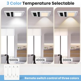 Bathroom Exhaust Fan with Light, 190 CFM 1.0 Sone Exhaust with Ventilation, 1800W Heating Power, 1500Lm LED Light 3000K/4000K/5000K Selectable, Remote Control, Ceiling Opening Size 11.5"x11.5"