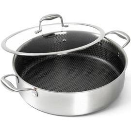 MICHELANGELO Tri-ply Stainless Steel Saute Pan 6 Quart, Deep Frying Pan with Lid, 18/10 Large Saute Pan with Nonstick Honeycomb Interior, Induction Compatible & Oven Safe - 12.5 Inch