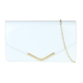 Girly Handbags Womens Beautiful Patent Faux Leather Metallic Frame Envelope Clutch Bag- White