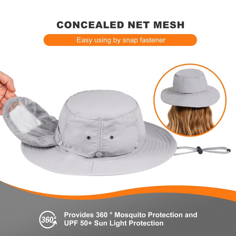 Mosquito Sun Net Hat Cap - Foldable Bug Hat UPF