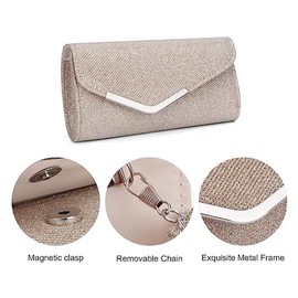 Fioeyr Women's Clutch Bag, Glitter Envelope Clutch Bag With Detachable Chain Strap, Elegant Sequins Evening Clutch Envelope Handbags for Wedding Bridal Prom Cocktail Party Ladies Evening Bag