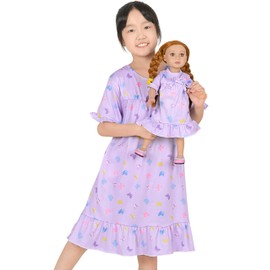 MHJY Matching Girls & Doll Nightgowns Vintage Short Sleeve Sleepwear Pajamas Dress for Girls and American 18" Girl Doll