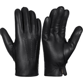 GSG Men Genuine Leather Gloves winter Driving Gloves touch screen Warm Fur Lined Classic Dress Sheepskin Hand-stitched,Black,M